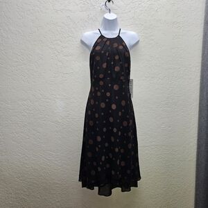 Jones Wear Black Halter Midi Dress with Brown Polka Dots